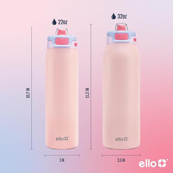 Ello Pop & Fill 22oz Stainless Steel Water Bottle with Quick Fill Technology, Double Walled and Vacuum Insulated Metal, Leak Proof Locking Lid, Sip and Chug, Reusable, BPA Free, Heavenly Hues
