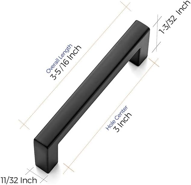 Ravinte 50 Pack Solid 3 Inch Center to Center Slim Square Bar Drawer Handles - Cabinet Hardware in Matte Black - Kitchen Handles and Pulls
