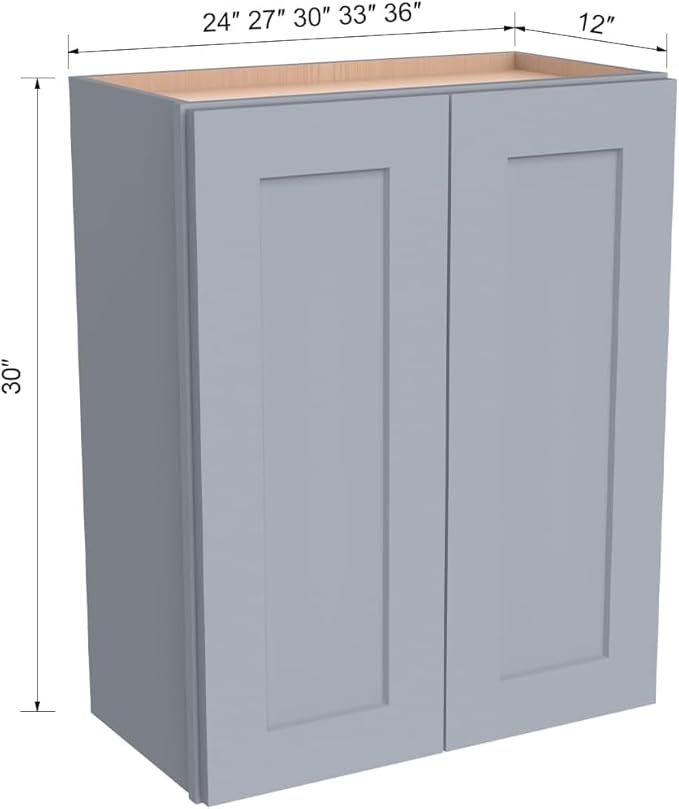 Wall-Mounted Cabinet – Solid Wood Shaker Style Medicine Cabinet with Adjustable Shelves & Soft-Close Doors for Bathroom, Kitchen, and Office Storage (Grey, 27" W x 12" D x 36" H)