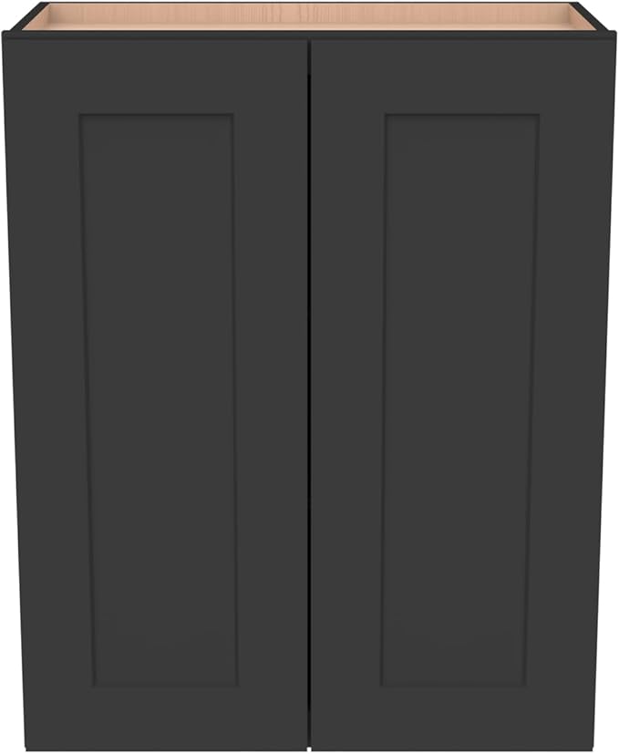Wall-Mounted Cabinet – Solid Wood Shaker Style Medicine Cabinet with Adjustable Shelves & Soft-Close Doors for Bathroom, Kitchen, and Office Storage (Charcoal Black, 24" W x 12" D x 42" H)