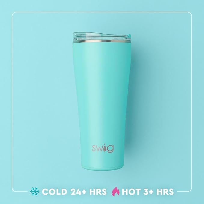Swig Life 32oz Insulated Tumbler, Travel Coffee Tumbler with Lid, Cup Holder Friendly Travel Coffee Mug, Stainless Steel, 32 oz, Reusable Insulated Mug with Lid (Gingham)