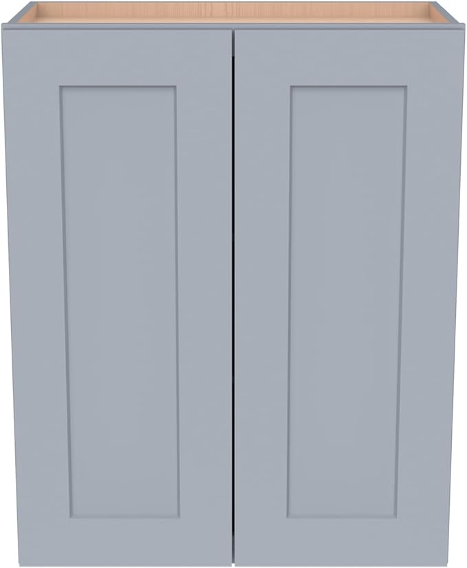 Wall-Mounted Cabinet – Solid Wood Shaker Style Medicine Cabinet with Adjustable Shelves & Soft-Close Doors for Bathroom, Kitchen, and Office Storage (Grey, 27" W x 12" D x 36" H)