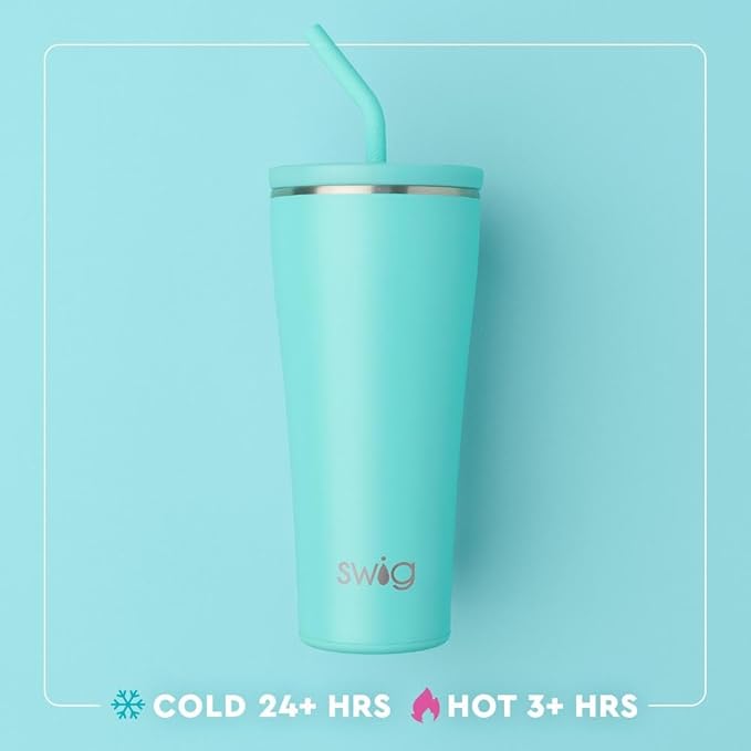 Swig Life 32oz Straw Tumbler, Travel Coffee Tumbler with Lid, Cup Holder Friendly Travel Coffee Mug, Stainless Steel, 32 oz Reusable Insulated Coffee Mug (Saturdays In Fayetteville)