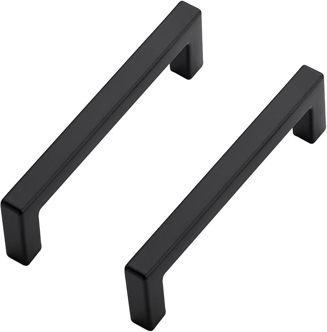 Ravinte 25 Pack Solid 3-1/2 Inch Center to Center Slim Square Bar Drawer Handles - Cabinet Hardware in Matte Black - Kitchen Handles and Pulls