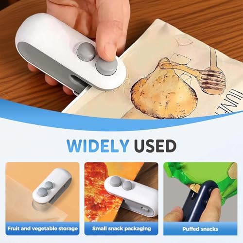 2-in-1 Mini Bag Sealer with Cutter & Magnet, Rechargeable Portable Resealer for Snack Bags, Heat Seal Food Storage, 2pcs White Handheld Sealing Machine