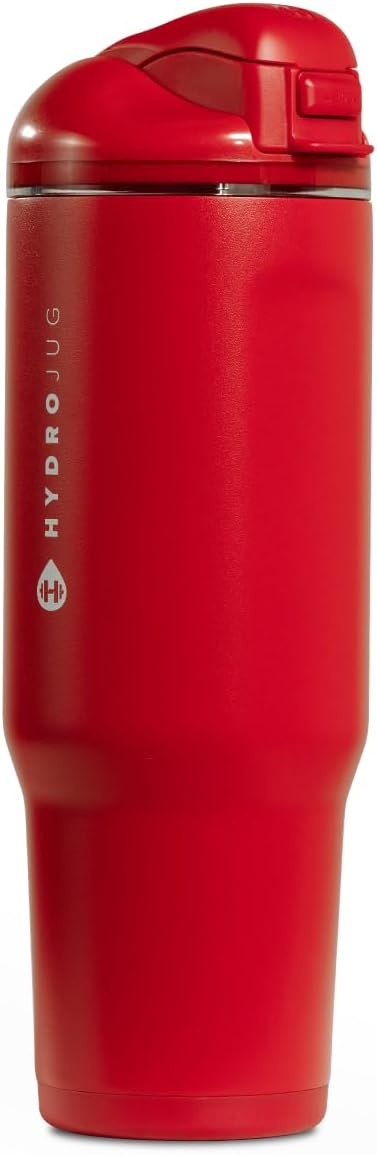 HydroJug Ease2o Water Bottle with Straw & Chug Lid, Stainless Steel, Vented Cap to Help Reduce Pressure, Water-Level Window, Cup Holder Friendly, Non-Slip Base – 40oz, Alumni Red