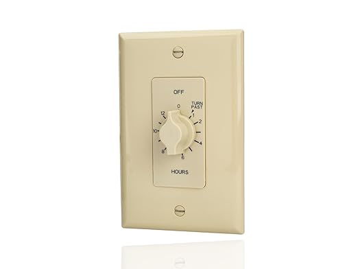 NSI A512H Tork Spring-Wound in-Wall Twist Timer with 12-Hour Length and Ivory Faceplate for Automatic Shutoff of Fans or Light