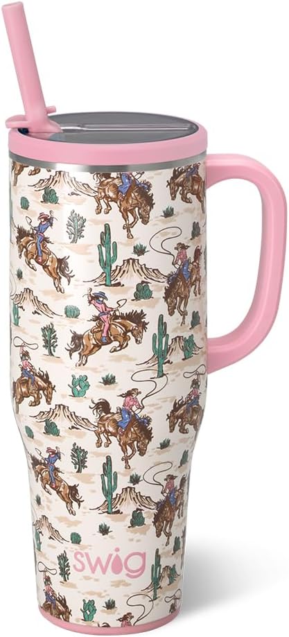 Swig Life 40oz Leak Proof Mega Mug, 40oz Leak Proof Tumbler with Handle and Straw, Extra Large Insulated Tumblers, Cup Holder Friendly Travel Mug, Reusable Leakproof Water Bottle (Giddy Up)