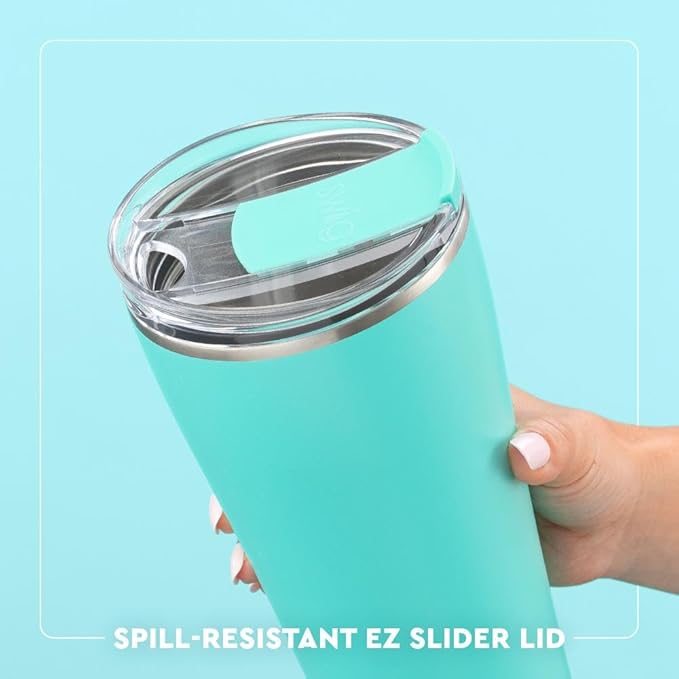 Swig Life 32oz Insulated Tumbler, Travel Coffee Tumbler with Lid, Cup Holder Friendly Travel Coffee Mug, Stainless Steel, 32 oz, Reusable Insulated Mug with Lid (Sea Swirl)