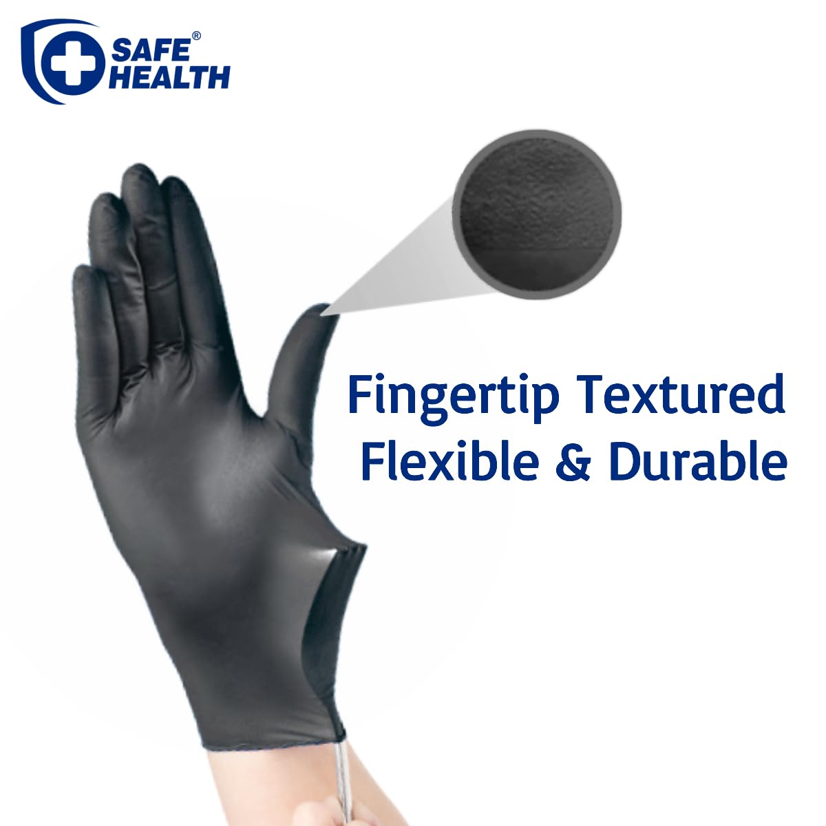 SAFE HEALTH Nitrile Black Industrial Disposable Gloves-Large 3.5 Mil Box of 100 Powder Free-Latex Free Tattoo-Beauty Salon-Hair Nail Studio-Auto Repair-Car Maintenance-Household-Daily