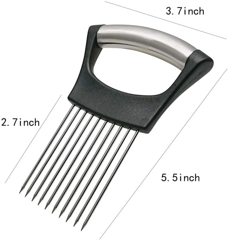 Onion Slice Holder, 2024 New Stainless Steel Holder for Slicing, Chopper Assistant Tool, Cutter for Meat, Onion, Potato, Tomato Kitchen Gadgets (Grey, 3 Pack)