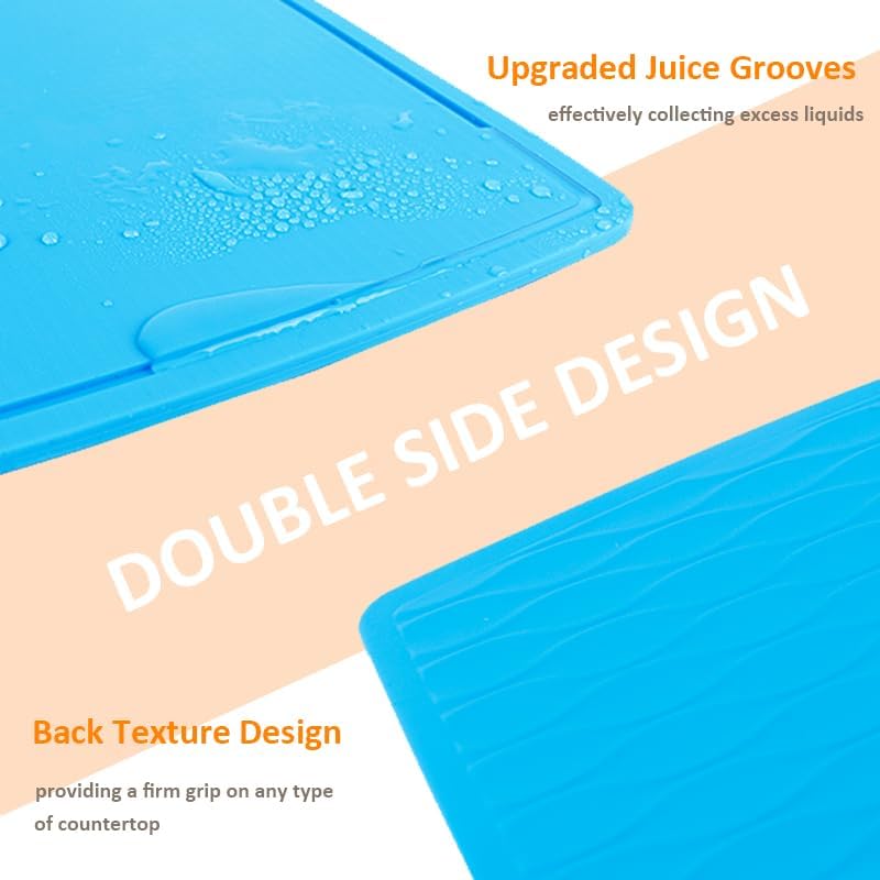 Thick Silicone Cutting Boards for Kitchen Silicone Chopping Boards/Mats Set of 2 Extra Large14.6''x10.43'', Mini 9.1”x7.1” Non-slip Deep Drip Juice Groove, Dishwasher Safe-Yellow