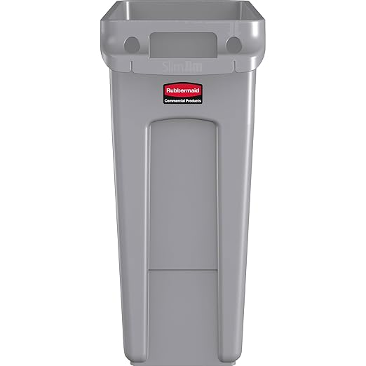 Rubbermaid Commercial Products Slim Jim Trash/Garbage Can with Venting Channels, 16-Gallon, Gray, for Kitchen/Office/Workspace, Pack of 4