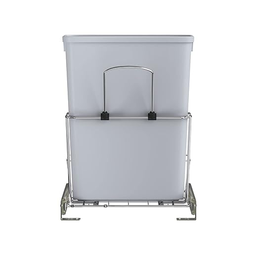 Rev-A-Shelf 32 Qt Pullout Kitchen Cabinet Metal Wire Sliding Universal Trash Can with Rear Basket for Waste Disposal and Organization, RUKD-1432RB-1