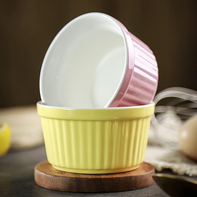 Ramekins 6oz Oven Safe,Creme Brulee Ramekin and Souffle Dishes,Porcelain Baking Bowls,Dipping Sauce Dish.Pudding Cups,Set of 6,Orange