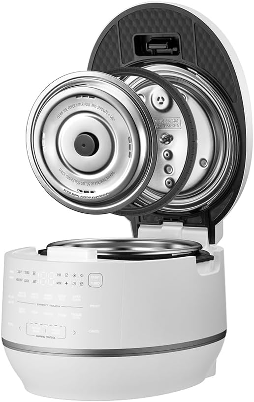 Cuchen 10-Cup Premium IH Pressure Rice Cooker with 316Ti Stainless Steel Inner Pot, 2.1 Bar High Pressure for Multi-Grain & Canning, Auto Steam Clean, White (CRT-RPD1010IEWUS)