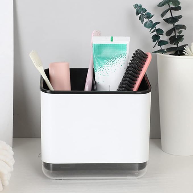 KeFanta Sink Caddy for Countertop, Sponge Holder for Kitchen Sink, Dish Sponge and Brush Holder, Plastic Dish Scrubber Organizer with Drain Pan, Black