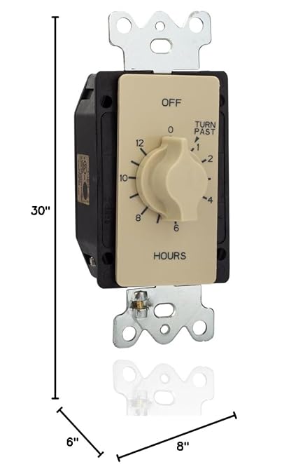 NSI A512H Tork Spring-Wound in-Wall Twist Timer with 12-Hour Length and Ivory Faceplate for Automatic Shutoff of Fans or Light