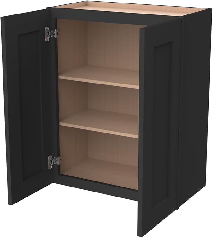 Wall-Mounted Cabinet – Solid Wood Shaker Style Medicine Cabinet with Adjustable Shelves & Soft-Close Doors for Bathroom, Kitchen, and Office Storage (Charcoal Black, 24" W x 12" D x 42" H)
