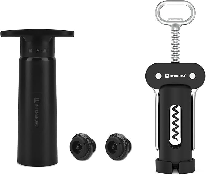 KITCHENDAO Wine Saver Pump with Sound Indicator and 3 in 1 Wing Corkscrew Wine Bottle Opener