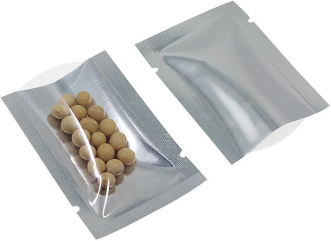 Silver Aluminum Foil Pouch Heat Seal Front Window Plastic Mini Open Top Flat Vacuum Packaging Mylar Bag Food Small Sample Mylar Storage with Tear Notch (200, 12x17cm (4.7x6.7 inch))