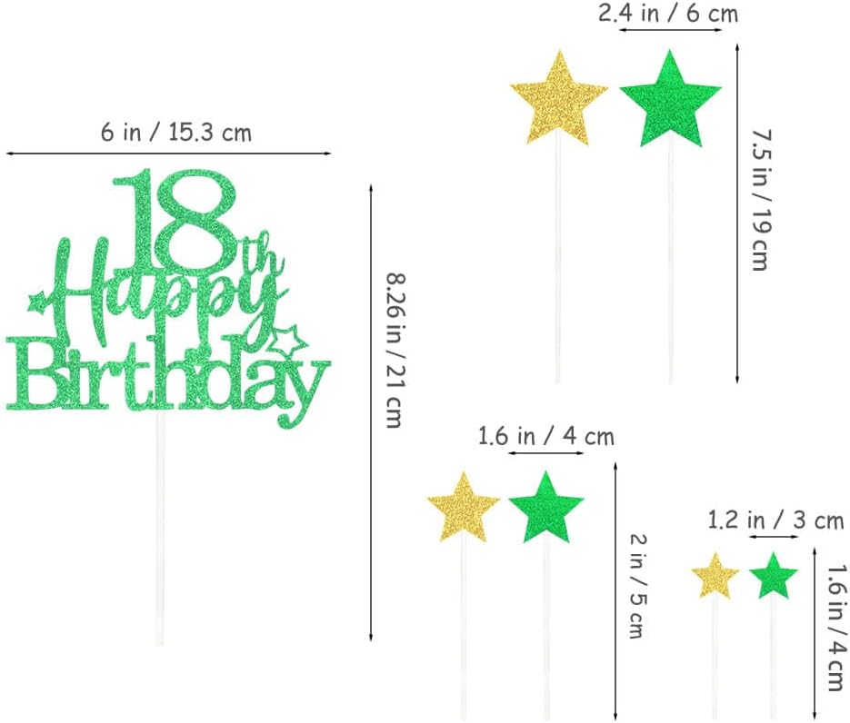 Glittery 18th Happy Birthday Cake Topper with Star,Personalised 18 Birthday Cake Toppers Party Decorations Party Supplies for Boys Girls Green Gold