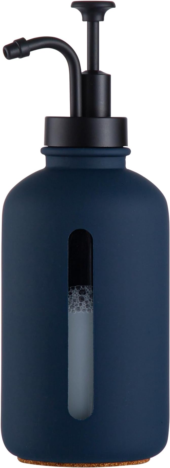 Enra Glass Soap Dispenser with Window,17oz Blue Hand Soap Dispenser Stainless Steel Hand Pump,Countertop Lotion Bottle for Bathroom Kitchen(Blue-Liquid
