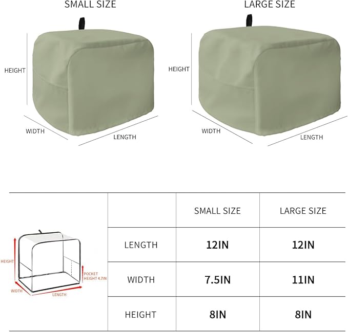 Sage Green Toaster Cover - Dust-Proof, 2-Slice, Bread Maker Cover, 12x7.5x8in