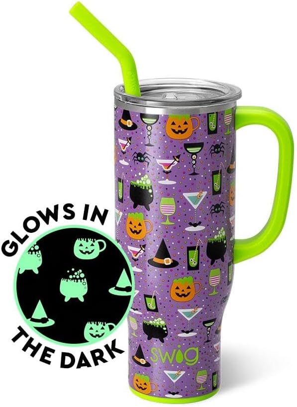 Swig Life 30oz Mega Mug, 30 oz Tumbler with Handle and Straw, Cup Holder Friendly, Dishwasher Safe, Extra Large Insulated Tumbler, Stainless Steel Water Bottle (Witches Brew)
