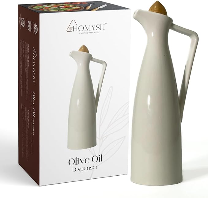 White Pottery Olive Oil Dispenser Cruet - Elegant Design, Drip-Free Pourer with Stopper, Perfect for Cooking and Salad Dressings, Fits Every Kitchen