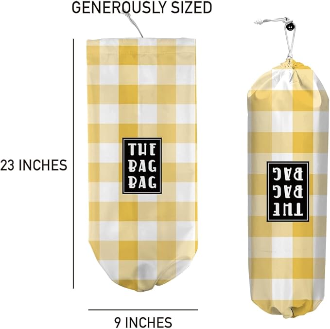 Plastic Bag Holder,Reusable And Washable Grocery Bag organizer,for Home Kitchen Travelling Camping Decor, use 1 Pack, Yellow And White Checkerboard Pattern