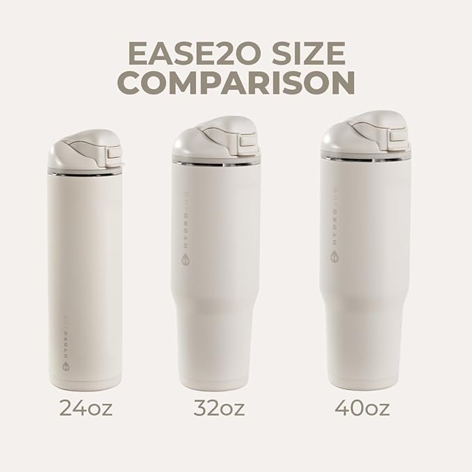HydroJug Ease2o Water Bottle with Straw & Chug Lid, Stainless Steel, Vented Cap to Help Reduce Pressure, Water-Level Window, Cup Holder Friendly, Non-Slip Base – 32oz, Linen