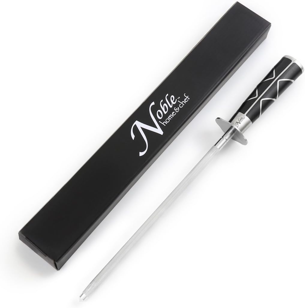 Professional Honing Steel 10”, Magnetized for Safety, No Rust, No Cheap Plastic! Noble’s Knife Sharpener Has an Oval Handle for a Firm Grip and is Built For Daily Use, Perfect for Chefs!