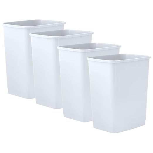 Superio 1.25 Gal Mini Plastic Trash Can, Small Unlidded Waste Bin Only for Countertop, Desk, Vanity, Bathroom 5 Quart (4, White)