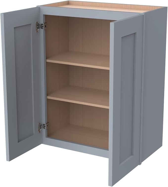 Wall-Mounted Cabinet – Solid Wood Shaker Style Medicine Cabinet with Adjustable Shelves & Soft-Close Doors for Bathroom, Kitchen, and Office Storage (Grey, 27" W x 12" D x 36" H)