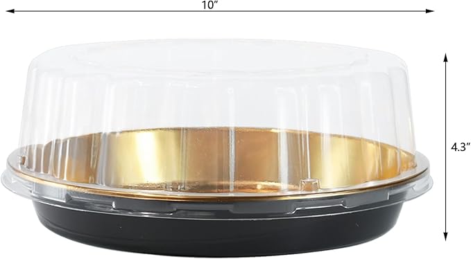 FEOOWV 10inch Round Clear +Gold Cake Carriers for Transport Plastic Cake Containers Carriers with Dome Lids and Cake Boards Clear Bundt Cake Boxes (10)