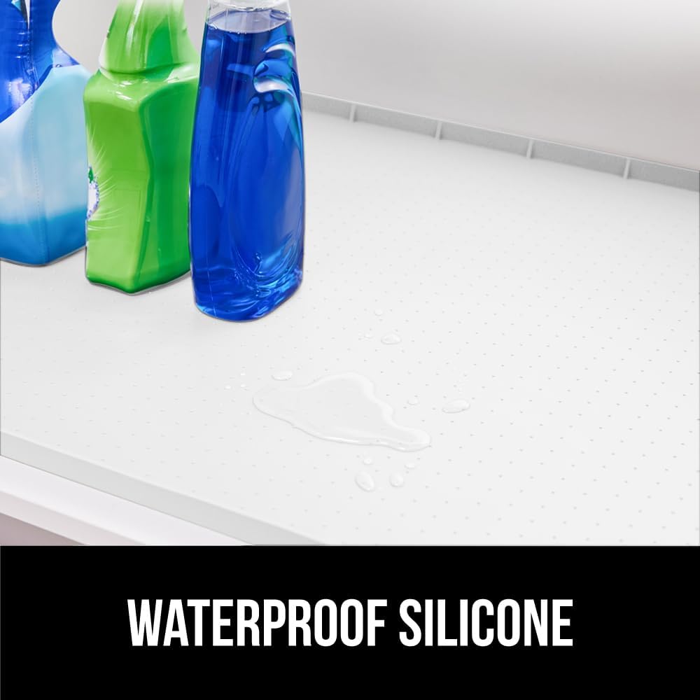 GORILLA GRIP Waterproof Silicone Under Sink Mat with Raised Lip for Kitchen and Bathroom, Cabinet Shelf Liner Stay in Place Mats Dishwasher Safe Drawer Liner, Organizer Tray, 15 x 22 in, White