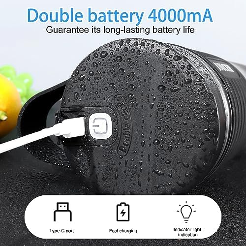 Portable Blender 460ml for Shakes Smoothie Juice, for Travel Gym Office, 4000mAh Type-C Rechargeable Personal Blender with 6 Sharp Blades Powerful 22000r/m Water Bottle Cup (White)