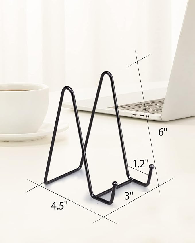 Lzerking 10 Packs Display Stands for Plate, 6 Inches Black Plate Stands for Display, Metal Plate Holder Picture Stand for Picture, Decorative Plate, Book, Photo