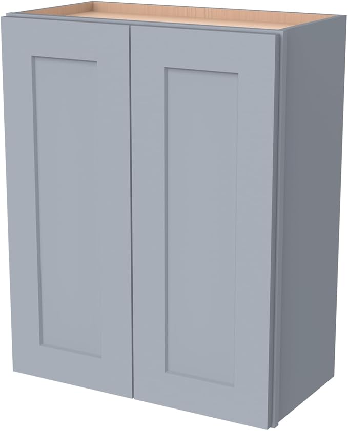 Wall-Mounted Cabinet – Solid Wood Shaker Style Medicine Cabinet with Adjustable Shelves & Soft-Close Doors for Bathroom, Kitchen, and Office Storage (Grey, 27" W x 12" D x 36" H)