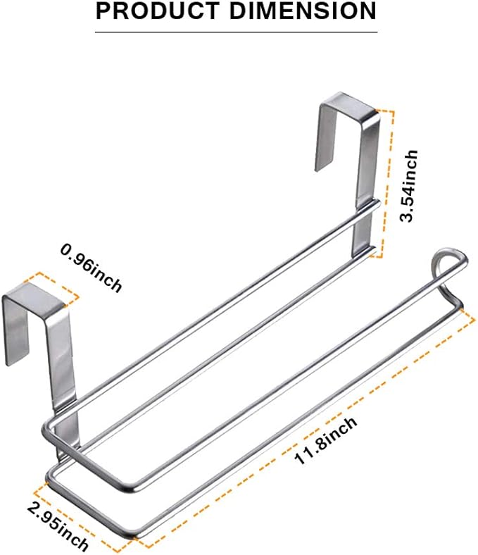 Paper Towel Hanger Holder Stainless Steel Kitchen Roll Paper Towel Holder Tissue Hanger Organizer Rack for Kitchen Under Cabinet Over Door (Paper Towel Holder)