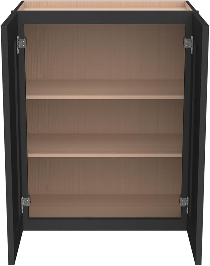 Wall-Mounted Cabinet – Solid Wood Shaker Style Medicine Cabinet with Adjustable Shelves & Soft-Close Doors for Bathroom, Kitchen, and Office Storage (Charcoal Black, 24" W x 12" D x 42" H)
