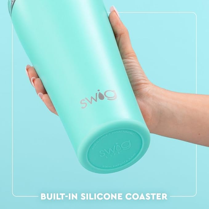 Swig Life 32oz Insulated Tumbler, Travel Coffee Tumbler with Lid, Cup Holder Friendly Travel Coffee Mug, Stainless Steel, 32 oz, Reusable Insulated Mug with Lid (Sea Swirl)