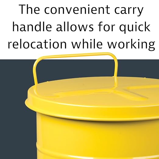 Justrite 21 Gallon Galvanized Steel Oily Waste Can, 23.5" x 18" Metal Oil Rag Safety Can with Foot Operated Self-Closing Lid for Oil Rag Disposal, Made in The USA, Yellow, 09701