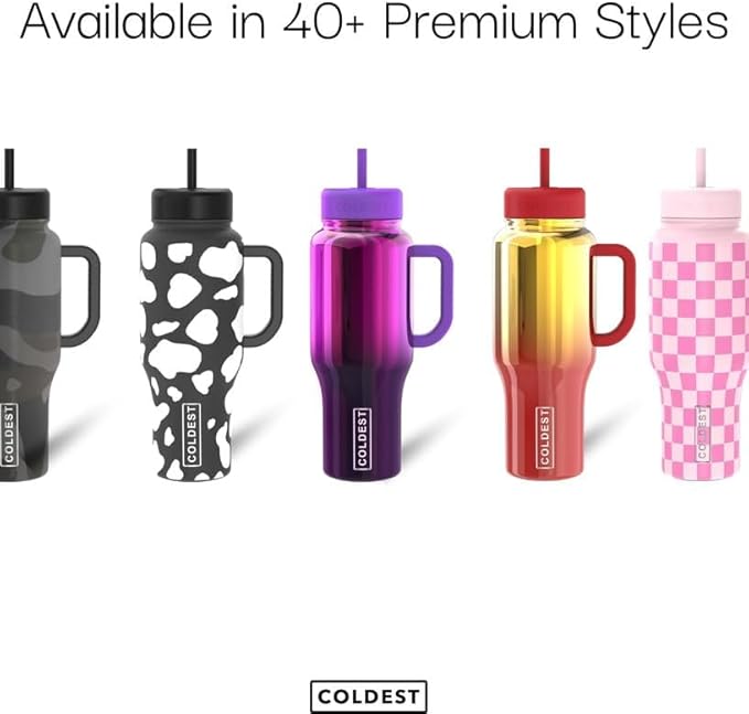 Coldest Tumbler with Handle and Straw - 100% Leak Proof Insulated Tumbler with Lid and Straw (3 Lids) - Stainless Steel Tumblers for Women & Men - Cup Holder Friendly Base, 36 oz (Happy Camper)