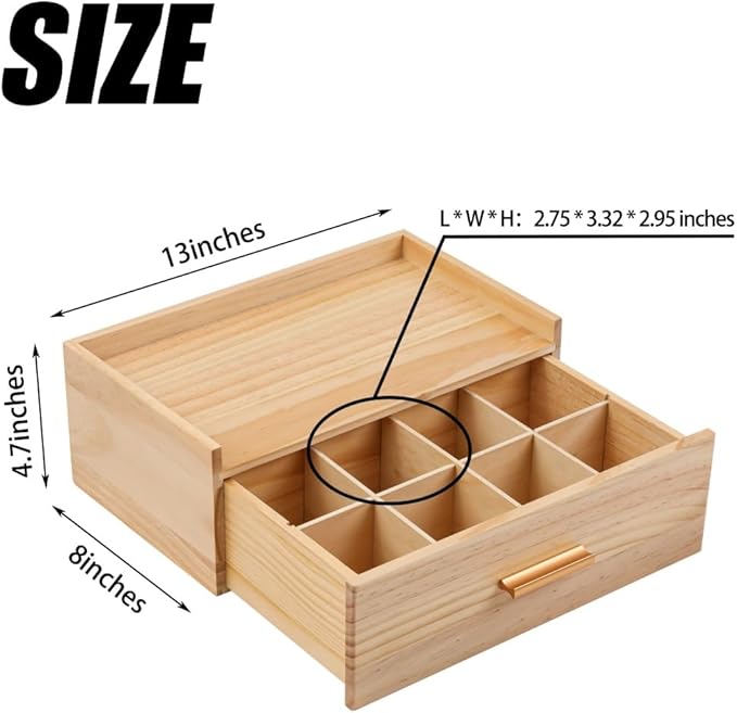 Tea Organizers and Storage Box Tea Station organizer for Countertop with 4 Cotton Woven Coasters Pine Wood Tea Bag Organizer Drawer Teabag Holder with 8 Compartments Wooden Sugar Packet Holder