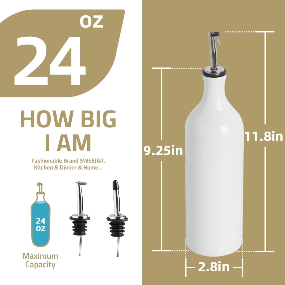 Sweejar Large Ceramic Olive Oil Dispenser Bottle, Opaque Oil Cruet Protects Oil to Reduce Oxidation, Suitable for Storage Oil, Vinegar, Soy Sauce & Other Liquids, Pack of 1, 24 Fl Oz (Yellow)