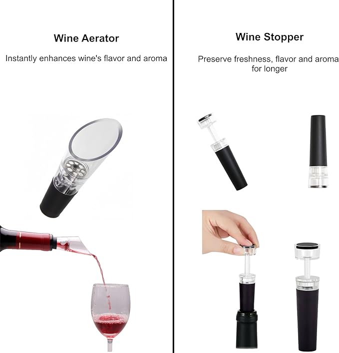 Electric Wine Opener Gift Set -USB Rechargeable Wine Bottle Opener with Foil Cutter, Wine Aerator, Wine Stoppers -Automatic Corkscrew Wine Opener for Easy Cork Removal