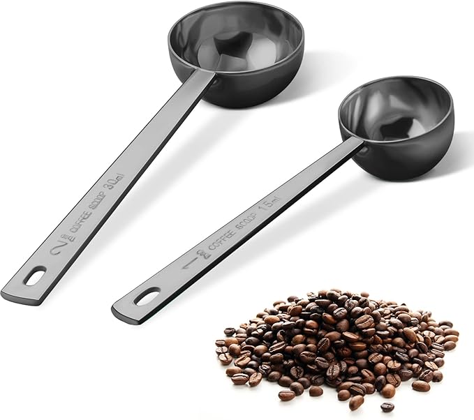Safring Premium Coffee Scoop Set, Set of 2, Metal Stainless Steel Long Handle Coffee Scoop, Measuring Coffee Spoons Contains 1 Tablespoon (15 ml) and 2 Tablespoons (30 ml) Spoon-Black