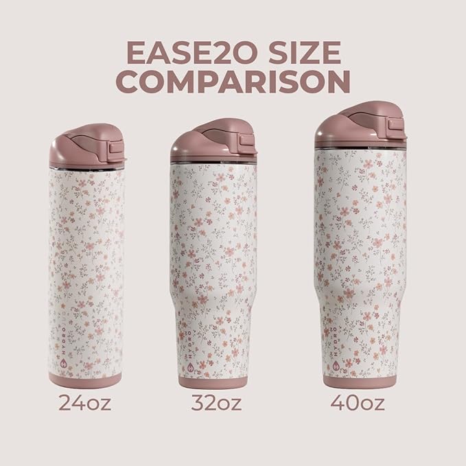 HydroJug Ease2o Water Bottle with Straw & Chug Lid, Stainless Steel, Vented Cap to Help Reduce Pressure, Water-Level Window, Cup Holder Friendly, Non-Slip Base – 40oz, Magnolia
